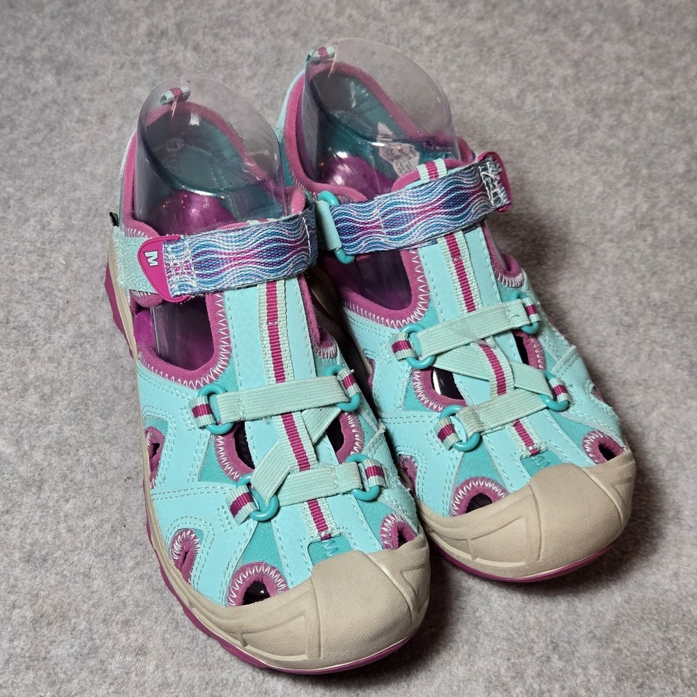 Merrell Kids‎ Girls Size 3 Hydro Hiker Water Sandal Leather Turquoise Purple EUC